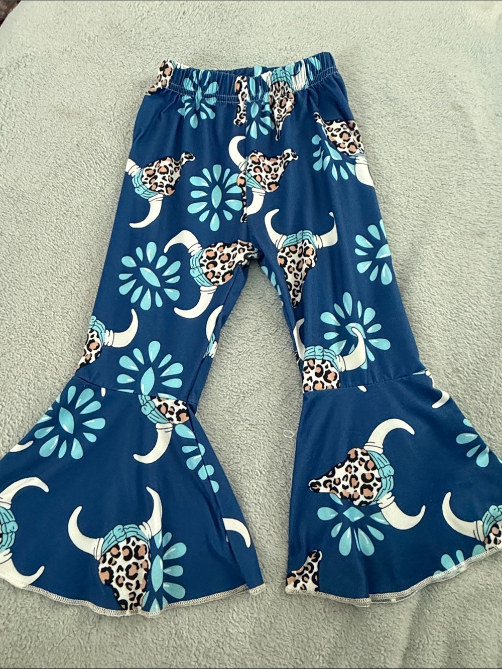 SHEIN Blue Floral & Leopard Cow Skull Bell-Bottom Pajama Pants